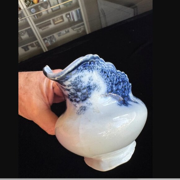 Antique 19th C Flow Blue Ironstone Gravy Boat Rosetta William Adams & Co England - Picture 7 of 10